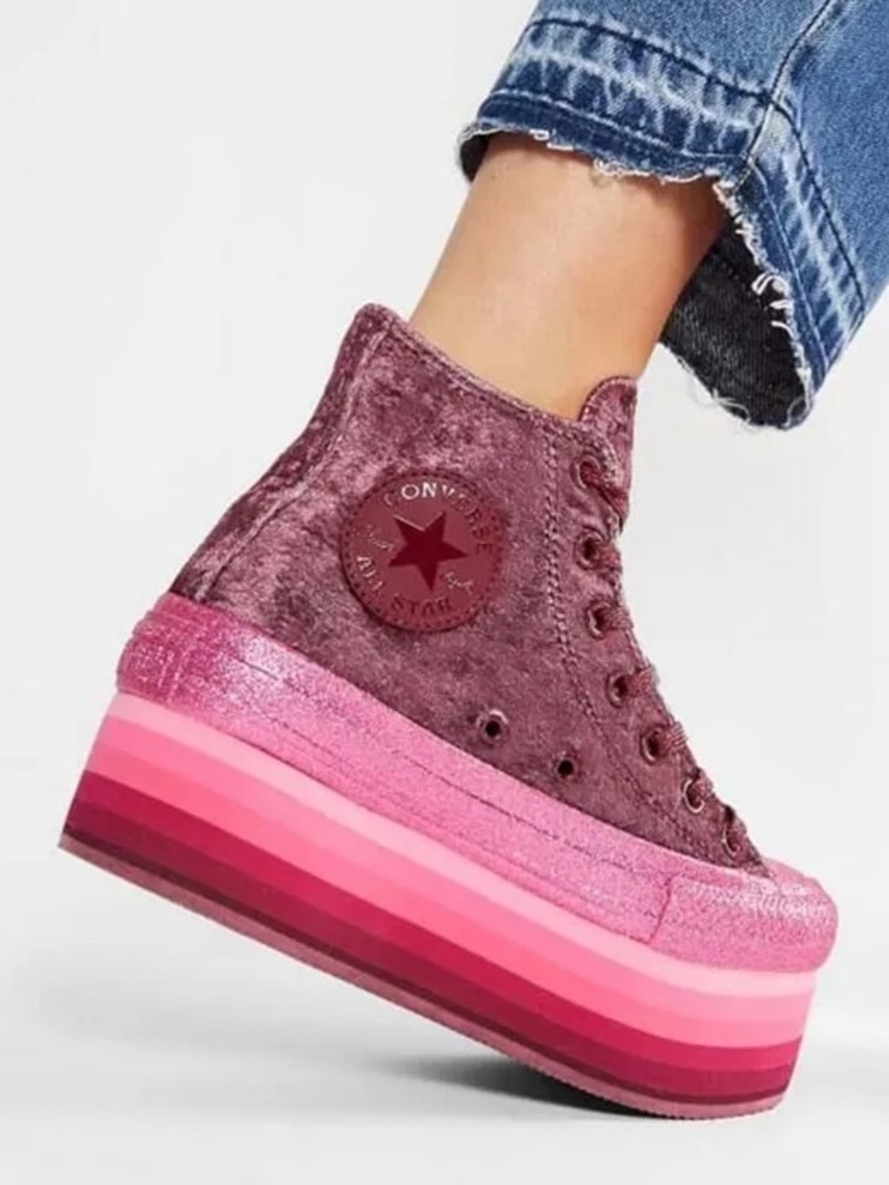 Converse x Miley Cyrus Platform Velvet High Tops Pink Women’s 8 Rare